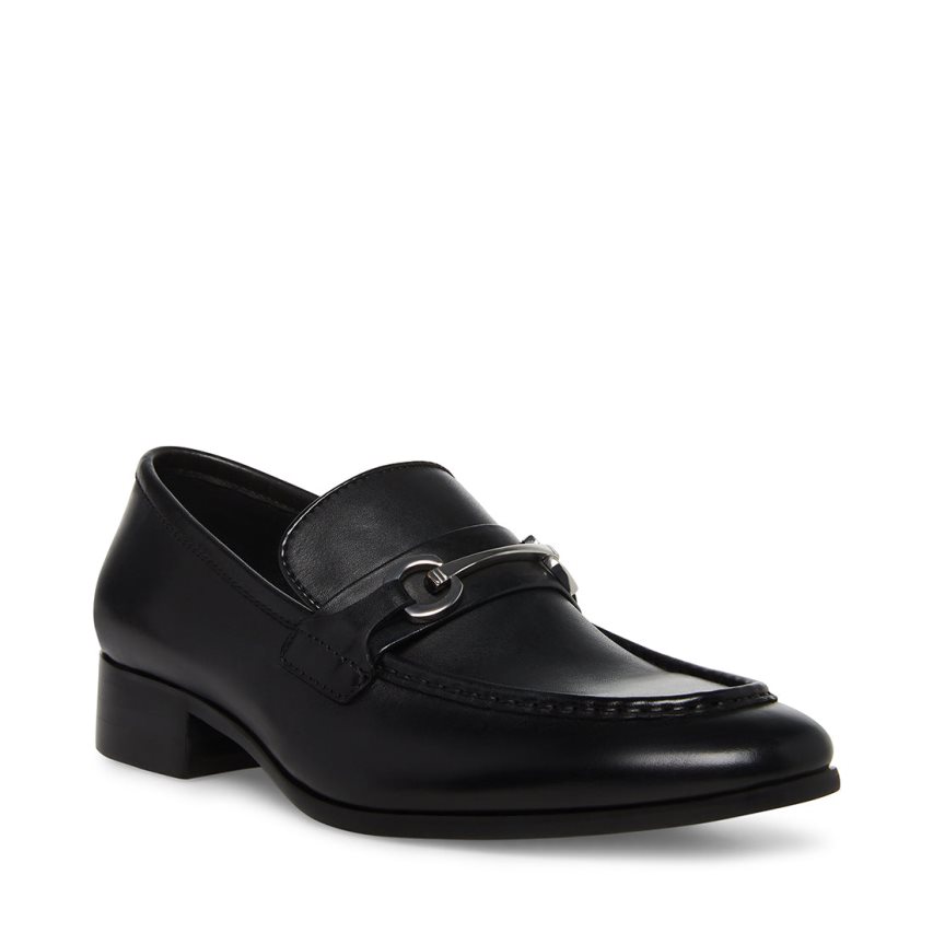 Black Steve Madden Philippe Leather Men's Loafers | PH 9734BOH